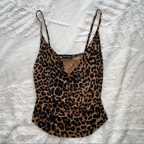 Tan Leopard Printed Cowl Neck Cami Top - Picture 3 of 4